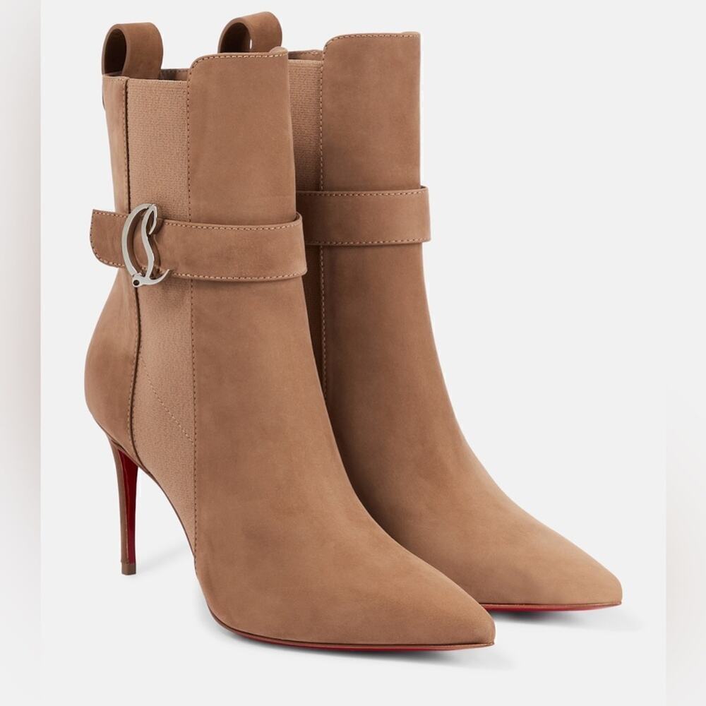 Christian Louboutin Brown/ Tan Suede leather CL chelsea Booty ankle boots EU 40
